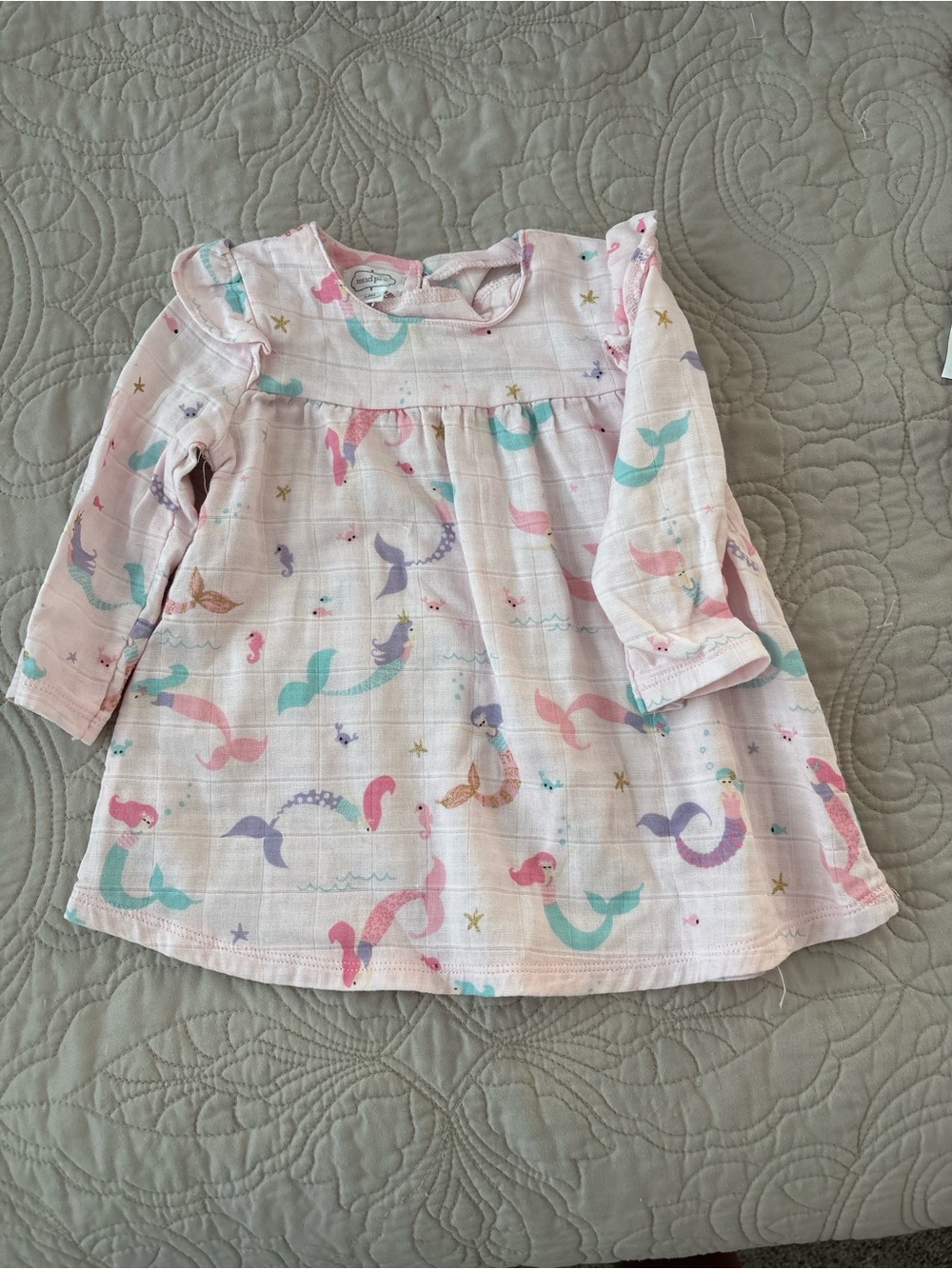 Mud Pie Pastel Mermaid Print Long Sleeve Dress in Pink